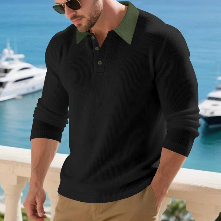 Herren Poloshirt mit strukturiertem Kragen und langen Ärmeln Aliams