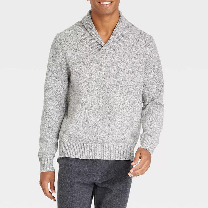 Herren Pullover mit Schalkragen und filigranem Rippdesign Aliams