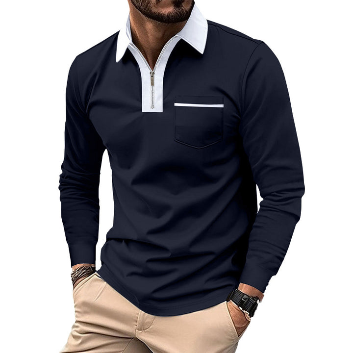 Herren sportliches Langarm-Henley-Shirt mit Reißverschluss und modernem Design Aliams