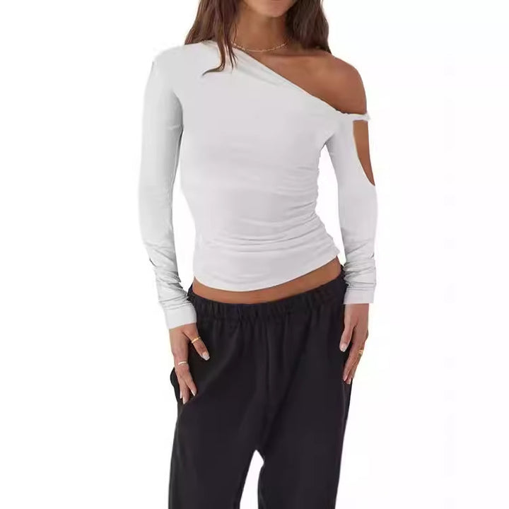 Damen Elegante asymmetrische Bluse mit langen Ärmeln und Raffung Aliams