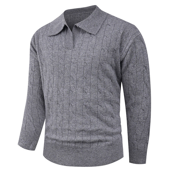 Herren Strickpullover mit modernem Zopfmuster und Polokragen Aliams
