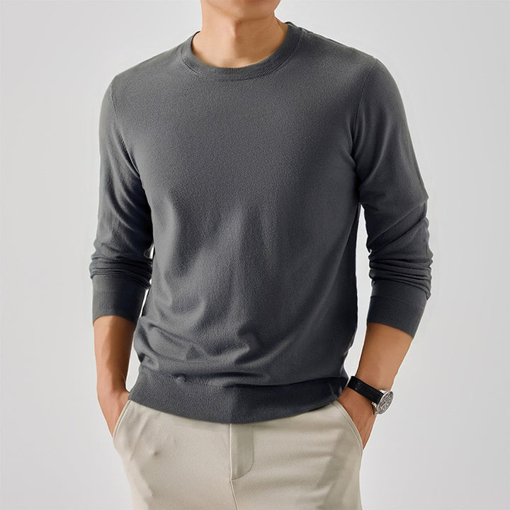 Herren Klassischer Rundhalspullover aus feiner Wolle Aliams