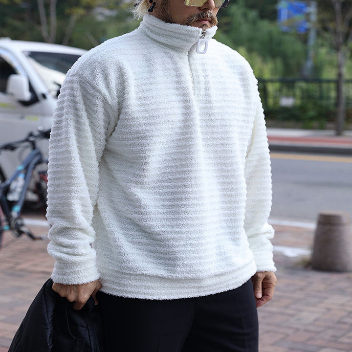 Herren weicher Fleece-Pullover mit hellem Reißverschluss und strukturiertem Design Aliams