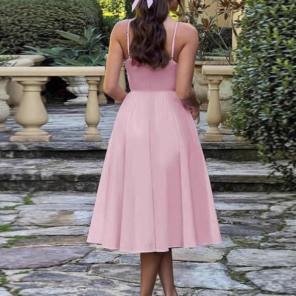 Damen Elegantes A-Linien Midi-Kleid mit Spaghettiträgern und weichem Stoff Aliams