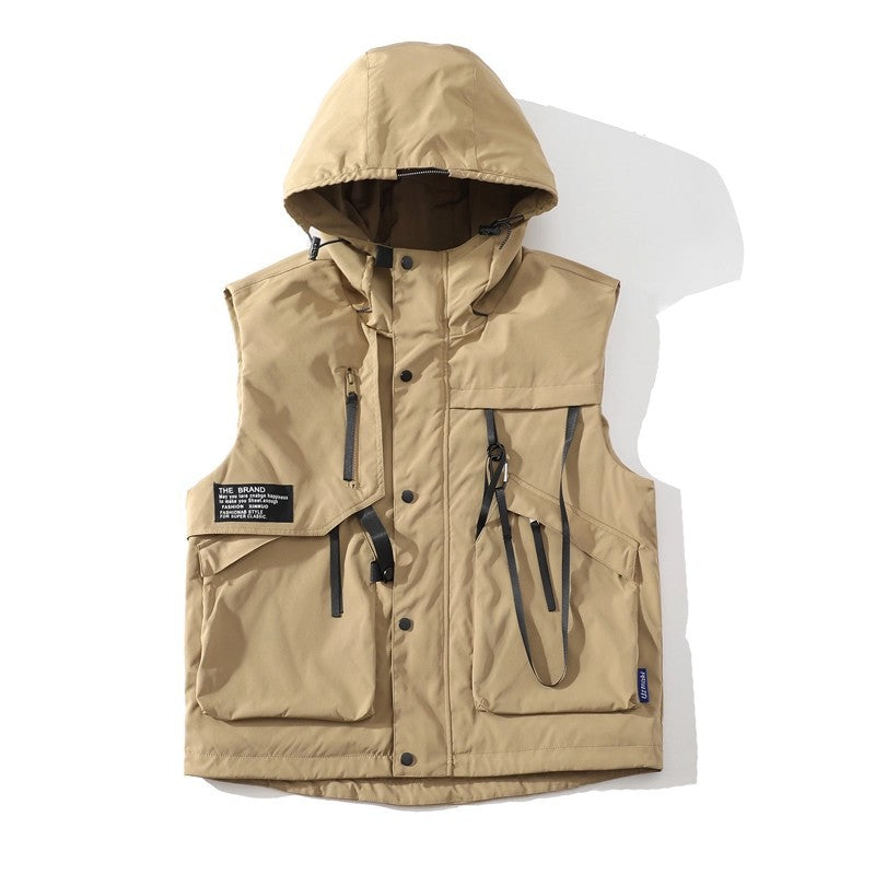 Herren funktionale Outdoor-Weste mit verstellbarem Kapuzendesign und vielseitigen Taschen Aliams
