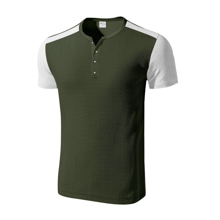 Herren Kurzarm-Henley-T-Shirt mit strukturierter Oberfläche und dezenter Knopfleiste Aliams