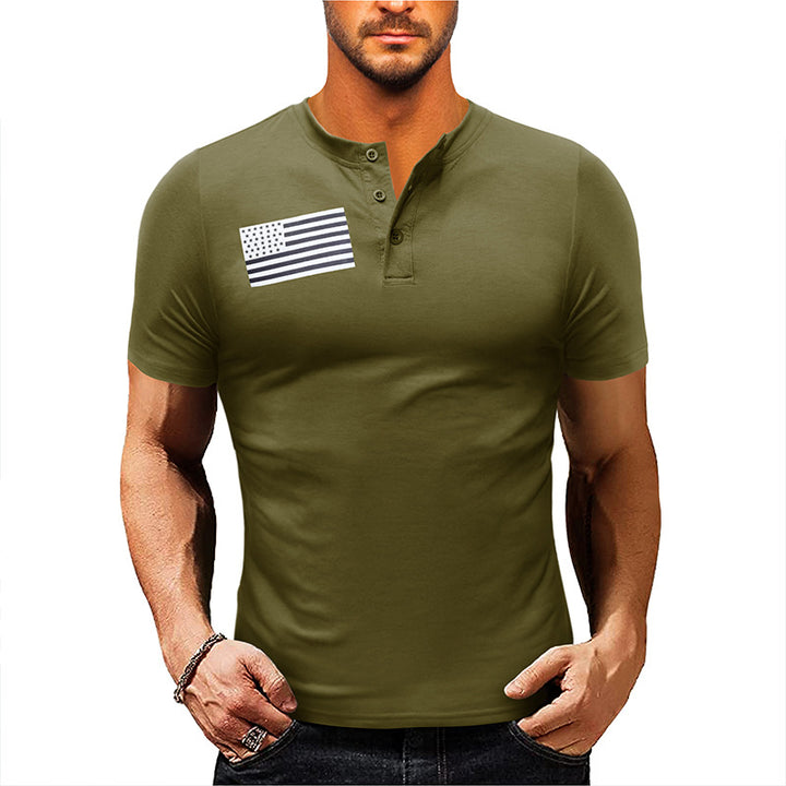 Herren Kurzarm-Henley-Shirt mit modischem Flaggenaufdruck Aliams