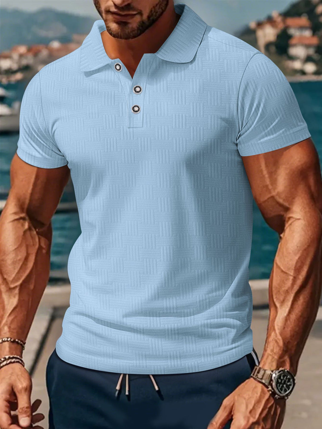 Herren Polohemd mit strukturiertem Design und klassischem Kragen Aliams