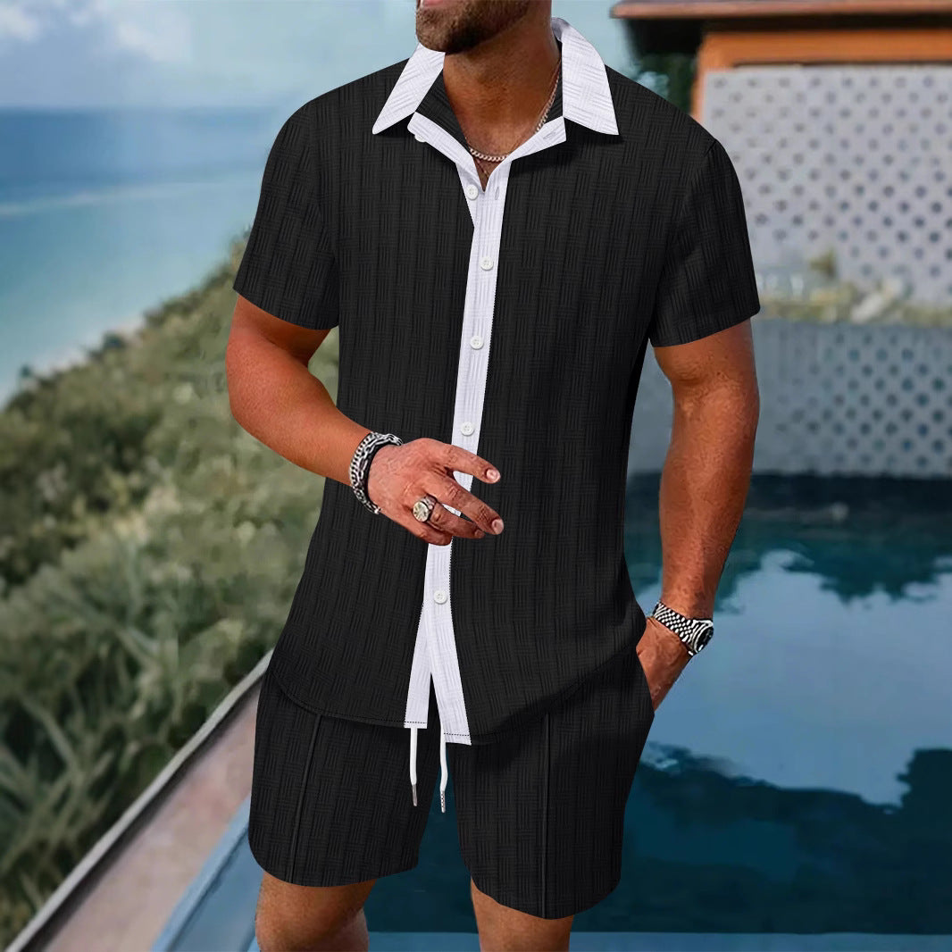 Herren Freizeit Hemd mit Knopfleiste und Shorts Set Aliams