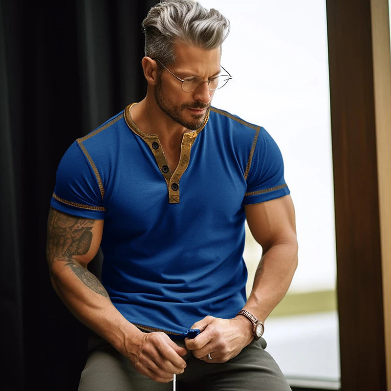 Herren Kurzarm T-Shirt mit Knopfleiste Aliams