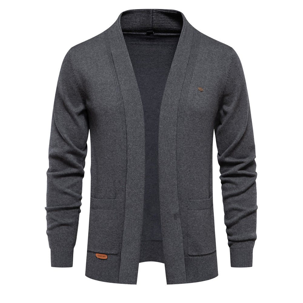 Herren angenehme Strickjacke mit offenem Kragen und praktischen Taschen Aliams