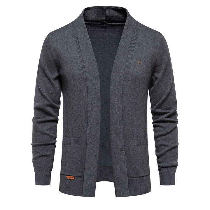 Herren angenehme Strickjacke mit offenem Kragen und praktischen Taschen Aliams