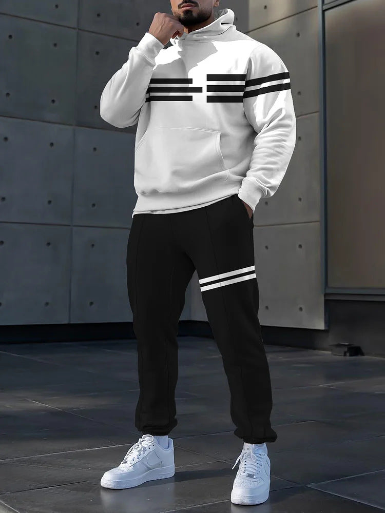 Herren sportliches Hoodie- und Jogginganzug-Set mit stylischem Streifenmuster Aliams