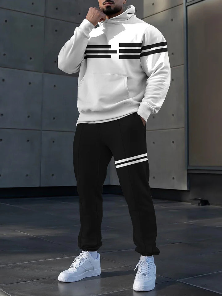 Herren sportliches Hoodie- und Jogginganzug-Set mit stylischem Streifenmuster Aliams