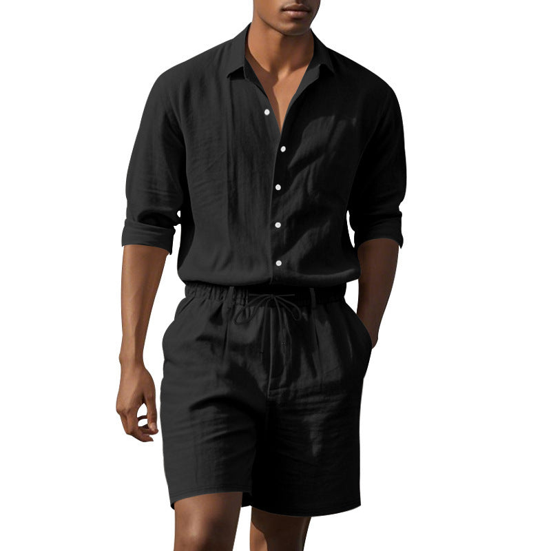 Herren elegantes Kurzarmhemd mit modischem Aufschlagkragen und lässigen Bermuda-Shorts Aliams