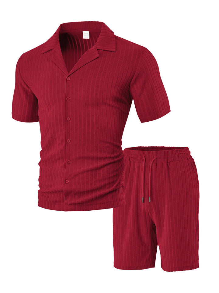 Herren kurzärmeliges Freizeitset mit strukturiertem Design und elastischem Bund Aliams