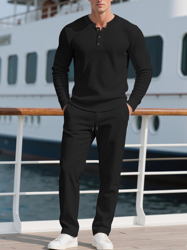 Herren Komfortabler Langarm-Hoodie mit modischer Knopfleiste und elastischer Bundverarbeitung Aliams