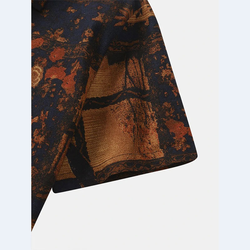 Herren Kurzarm Hemd mit floralem Design und strukturiertem Stoff Aliams