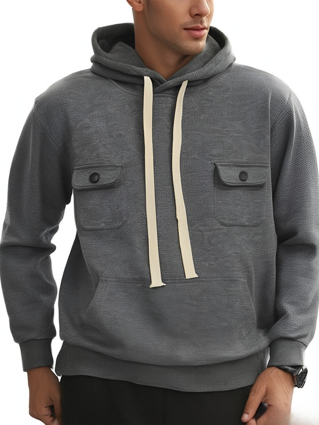 Herren Kapuzenpullover mit praktischen Brusttaschen und strukturierter Oberfläche Aliams