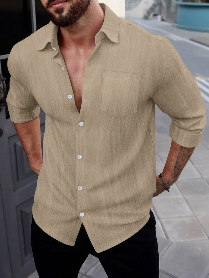 Herren Kurzarm-Hemd mit feiner Textur und Brusttasche Aliams