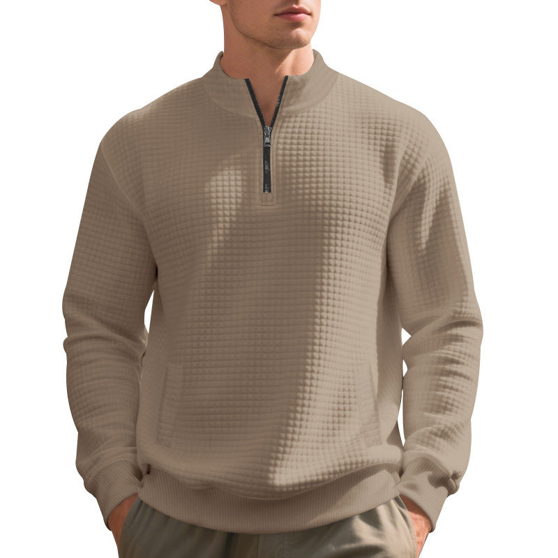 Herren eleganter Fleece-Pullover mit halbem Reißverschluss und strukturiertem Design Aliams