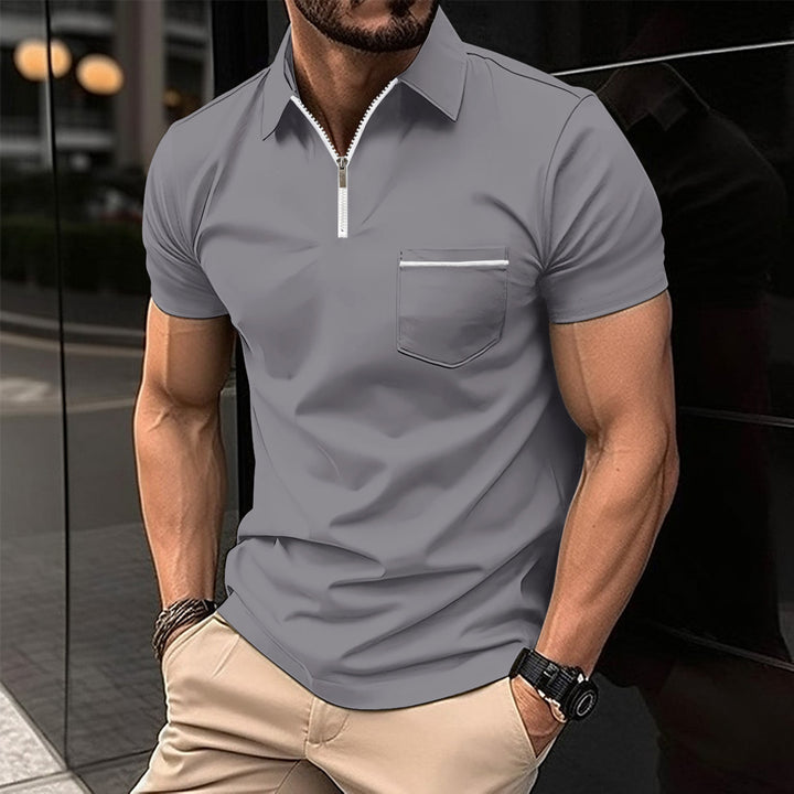 Herren Kurzarm Poloshirt mit Reißverschluss und Brusttasche Aliams