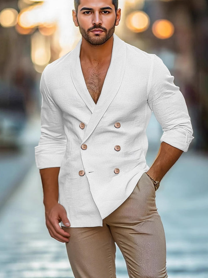 Herren eleganter Leinenblazer mit doppelter Knopf-Leiste Aliams