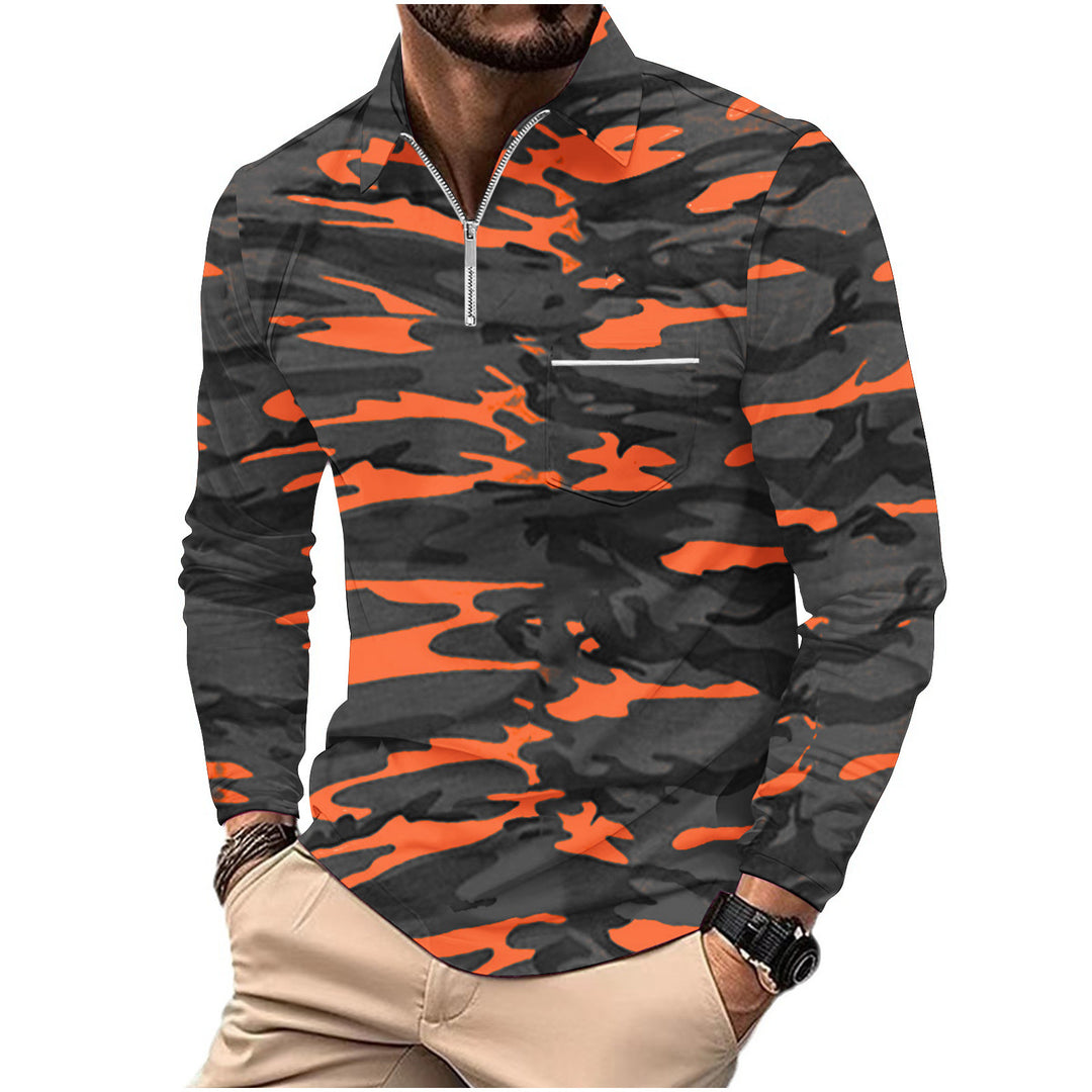 Herren Pullover im modernen Camouflage-Stil mit halbem Reißverschluss Aliams