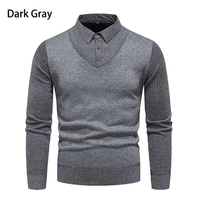 Herren V-Ausschnitt Pullover mit Hemdkragen Aliams