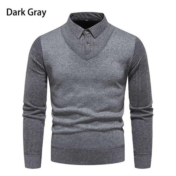 Herren V-Ausschnitt Pullover mit Hemdkragen Aliams