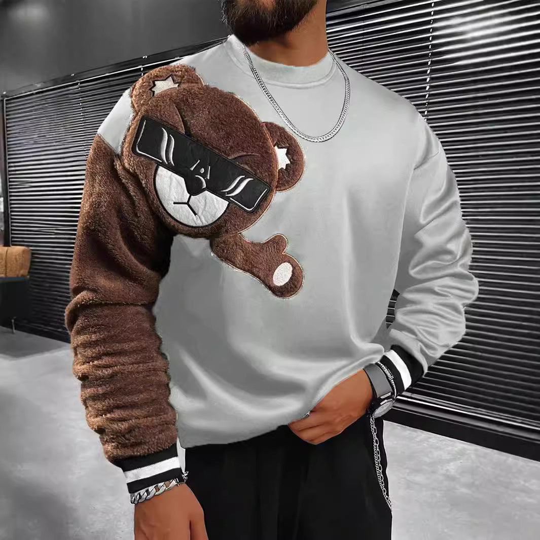 Herren Sweatshirt mit plüschiger Bärenapplikation Aliams