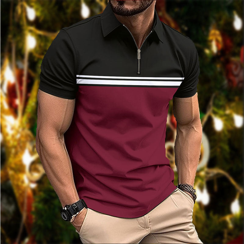 Herren elegantes Kurzarm-Poloshirt mit modernem Reißverschluss Aliams