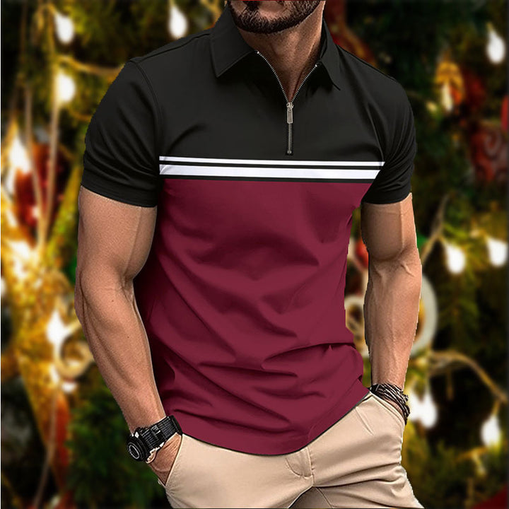 Herren elegantes Kurzarm-Poloshirt mit modernem Reißverschluss Aliams