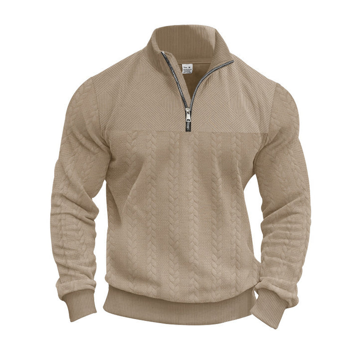 Herren Grobstrickpullover mit halbem Reißverschluss und strukturiertem Design Aliams