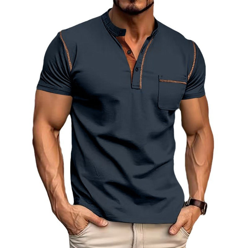 Herren Kurzarm-Henley-Shirt mit modischen Akzenten Aliams