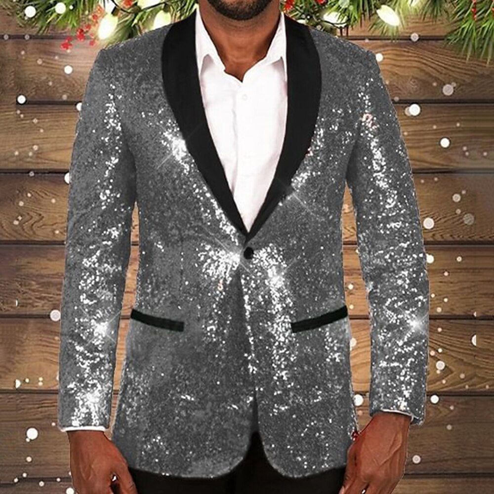 Herren glitzernder Pailletten Blazer mit schwarzem Revers Aliams