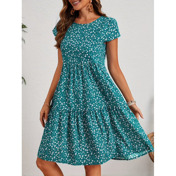 Frauen Blumenmuster A-Linien Kleid Aliams