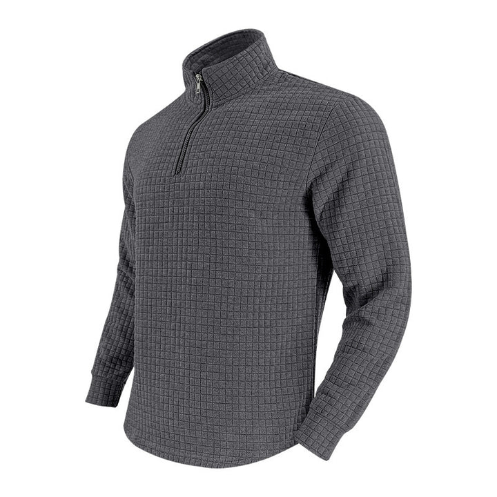 Herren eleganter Stehkragenpullover mit Reißverschluss und strukturiertem Design Aliams