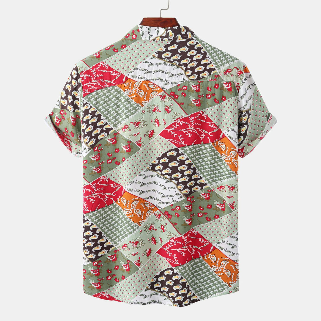 Herren Kurzarmhemd im kreativen Patchwork-Stil mit strukturierten Details Aliams