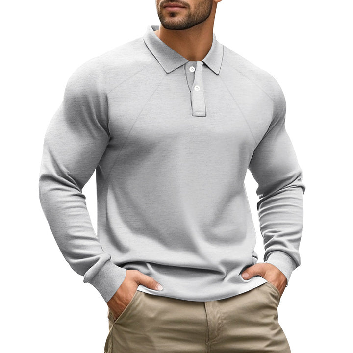 Herren sportliches Langarm-Polohemd mit innovativem Kragen und atmungsaktivem Material Aliams