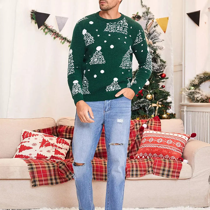 Herren festlicher Weihnachtspullover mit Tannenbaum-Muster Aliams