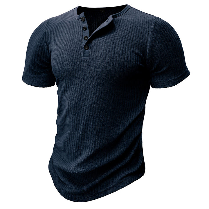 Herren Kurzarm-Henley Shirt mit strukturierter Oberfläche Aliams