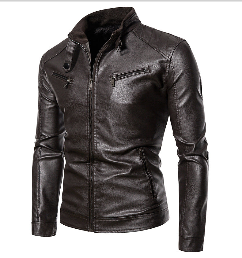 Herren Lederjacke mit modernem Stehkragen und innovativen Reißverschlusstaschen Aliams