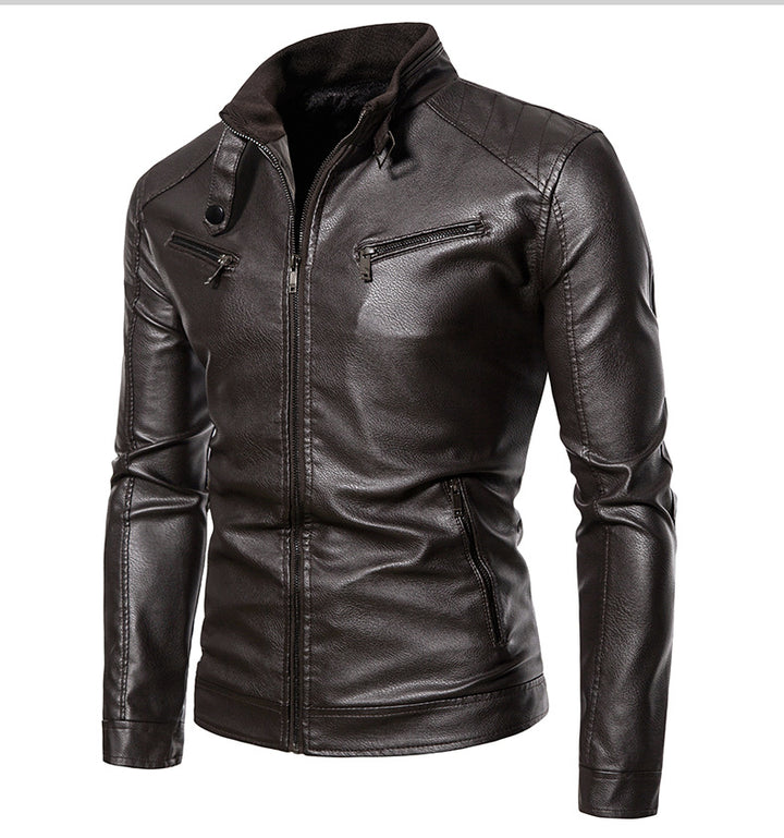 Herren Lederjacke mit modernem Stehkragen und innovativen Reißverschlusstaschen Aliams
