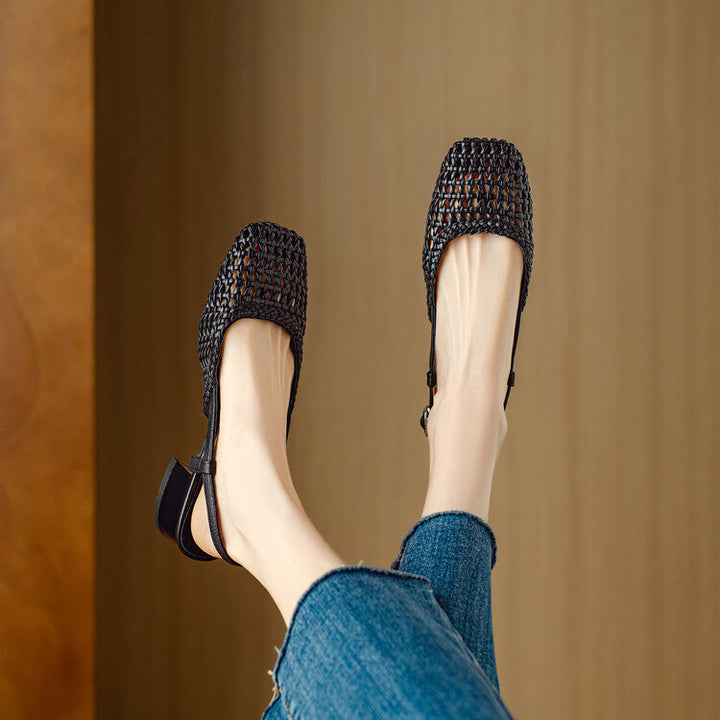 Damen Slingback Sandalen mit Geflochtenem Design und Elegantem Blockabsatz Aliams