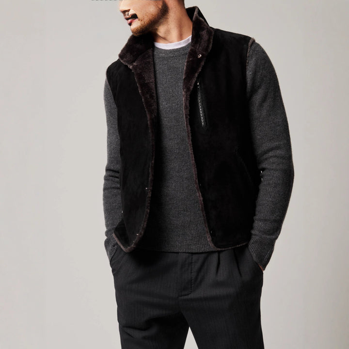 Herren modische Lammfell-Weste mit abnehmbarem Kragen Aliams
