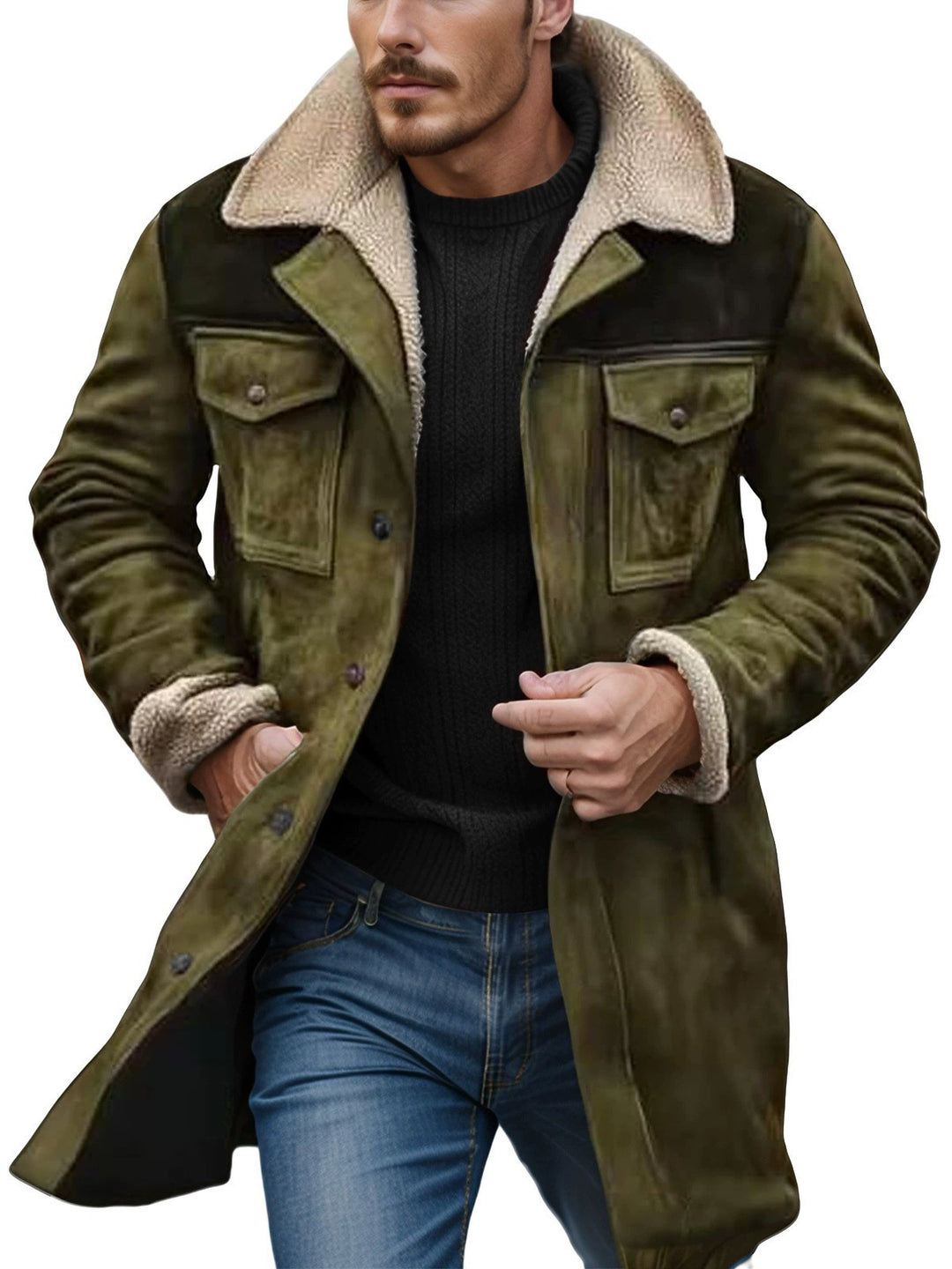 Herren Lammfelljacke im lässigen Utility-Stil mit großzügigen Taschen Aliams