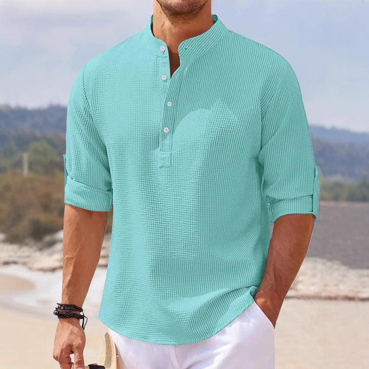 Herren Kurzarm-Henley-Shirt mit strukturiertem Gewebe Aliams