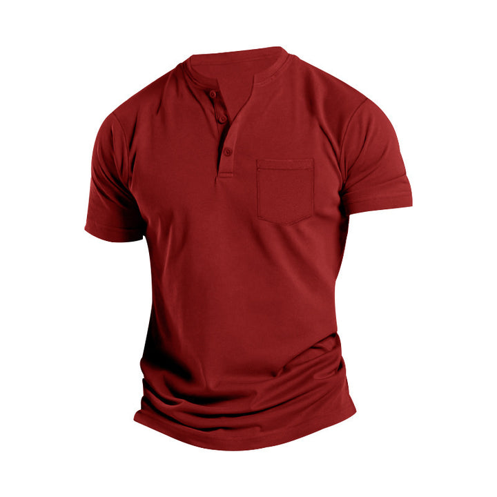 Herren Kurzarm-Henley-T-Shirt mit strukturiertem Design und praktischer Brusttasche Aliams
