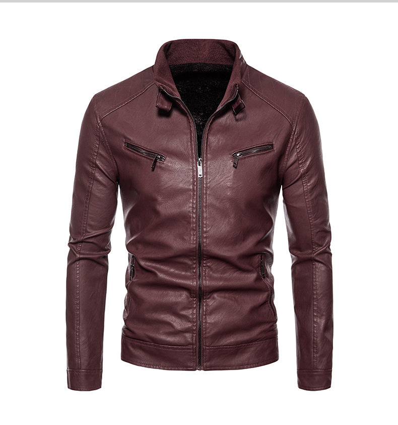 Herren Lederjacke mit modernem Stehkragen und innovativen Reißverschlusstaschen Aliams